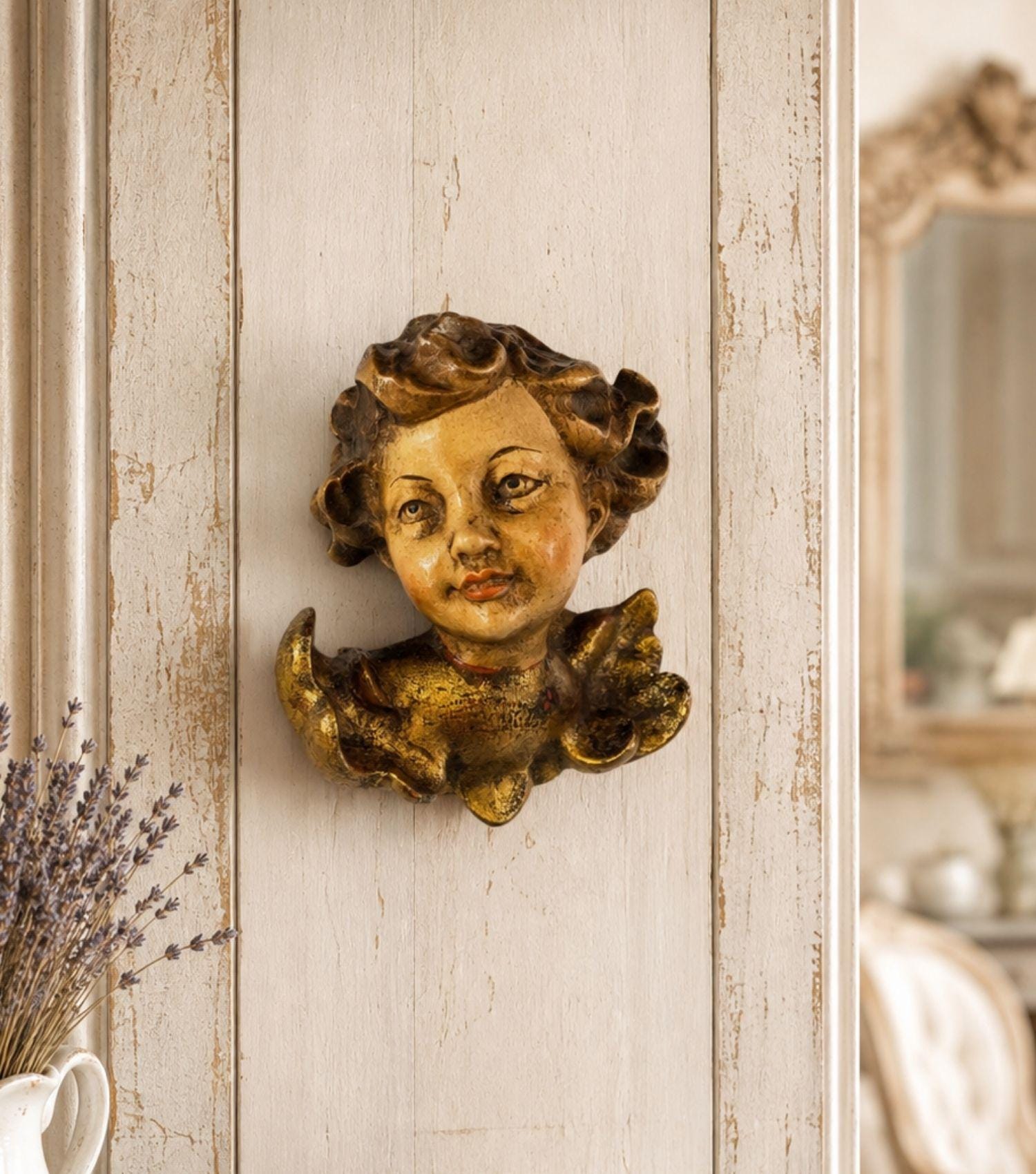 Vintage Carved Wood Angel Plaque - Etsy