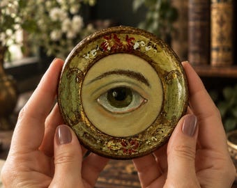 Original Lover's Eye Oil Painting in Vintage Florentine Frame , Miniature Eye Portrait Gothic Wall Art Curiosity Cabinet Dark Academia Decor