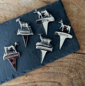 Vintage French Cheese Picks Set of 5 picks , Silver Plated Cheese markers Animals Set , Cheese Tags set Hostess gift for cheese lover