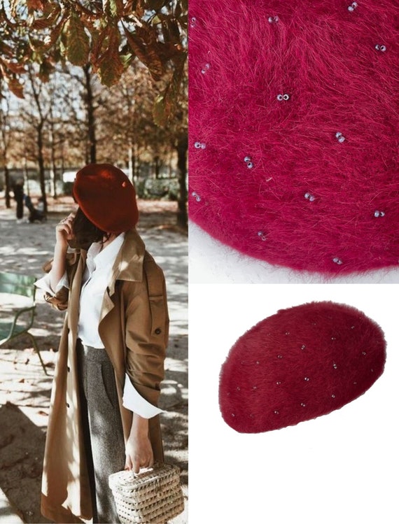 Berretto bordeaux vintage italiano per donna, cappello invernale