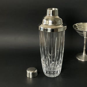 Vintage großer Kristall Cocktail Shaker mit Chromdeckel, italienischer Mid Century Glas Shaker Home Bar Warenkorb Zubehör Cocktail Liebhaber Geschenk