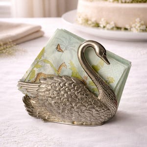 Vintage Silver Plated Swan Napkin Holder , Elegant Italian Swan Serviette Holders Wedding Table Decor