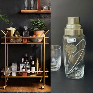 Vintage French Glass Cocktail Shaker , Glass and Pewter Shaker Bar Accessories, Cocktail Shaker Bar Cart Decor Wedding Party Cocktail Shaker