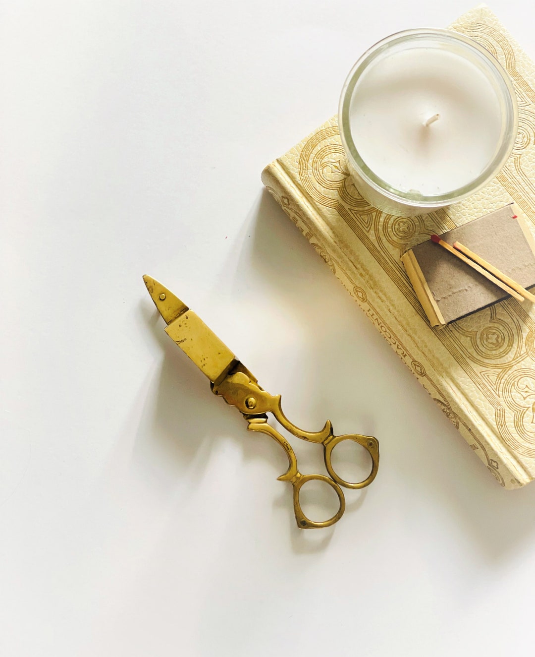 Vintage Brass Candle Wick Scissors , Antique Candle Wick Scissors , Art