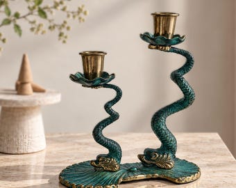 Vintage Italian Brass Dolphin Candle Holder , Sculptural Nautical Two Fish Candlestick , Mid Century Coastal Marine Decor , Ocean Lover Gift