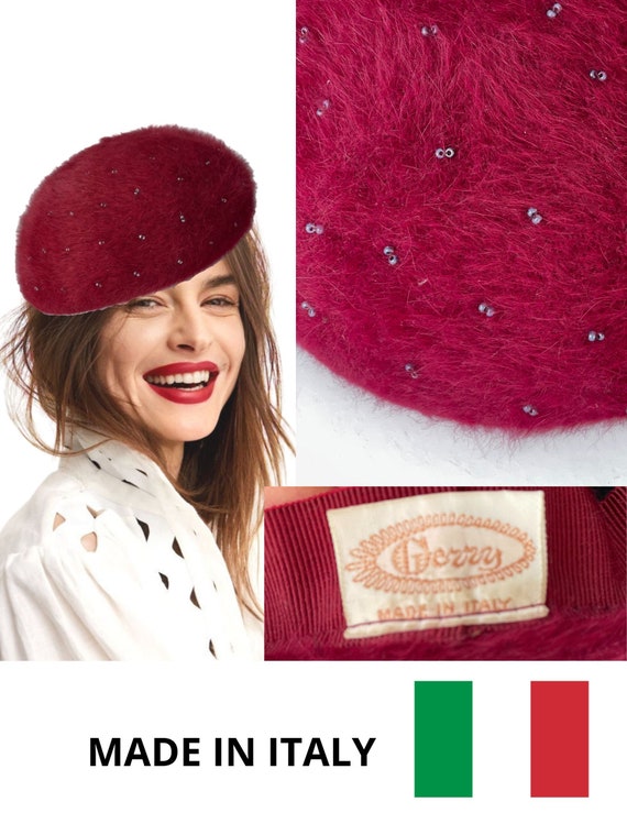 Vintage Italian Claret Beret for Women , Wool Ang… - image 9