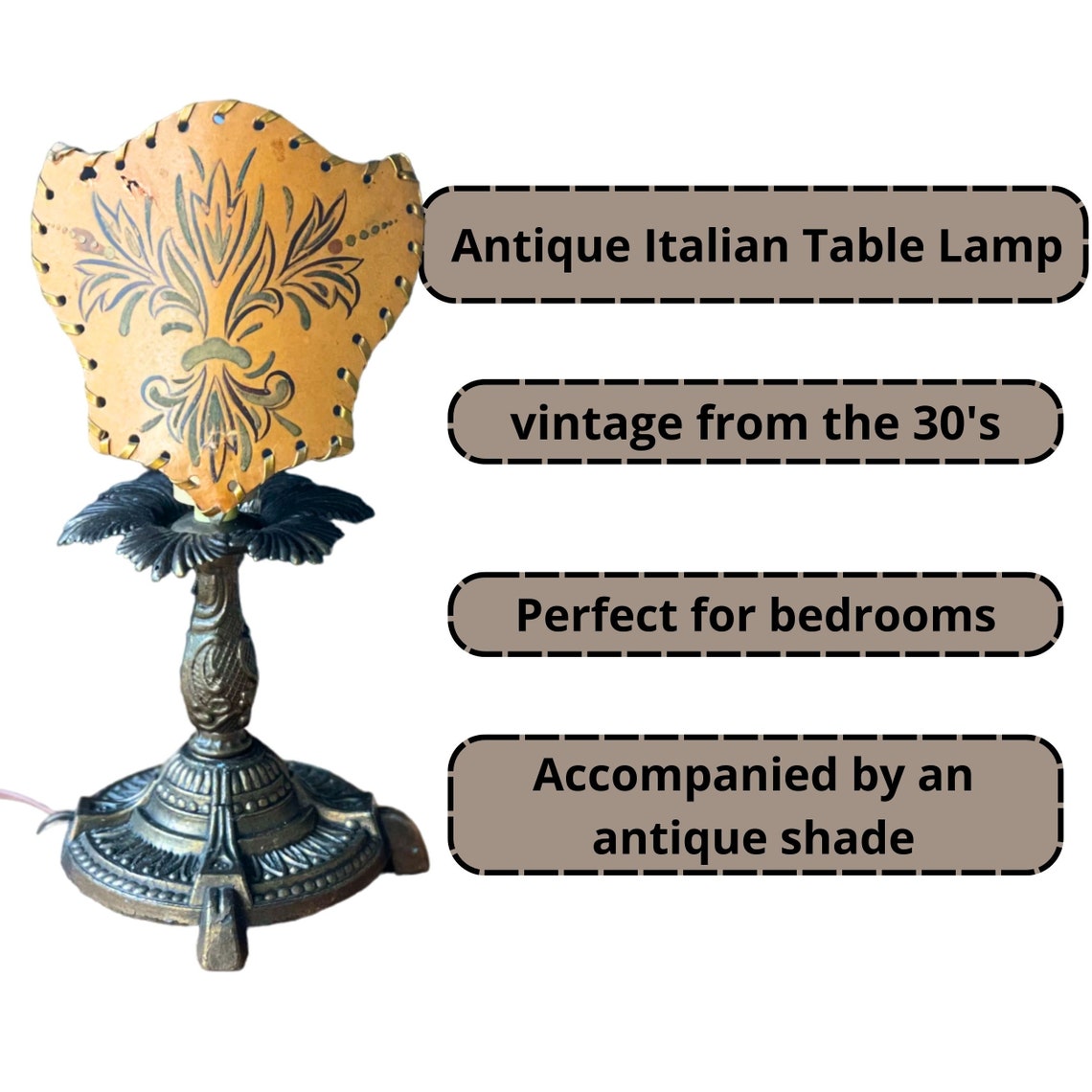 Vintage Italian Florentine Table Lamp: Renaissance Hand-Painted Shade, foto 2 di 5