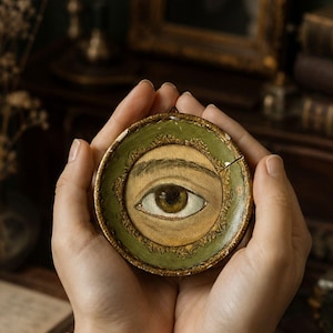 Original Lover's Eye Oil Painting in Vintage Florentine Frame , Miniature Eye Portrait Gothic Wall Art Curiosity Cabinet Dark Academia Decor