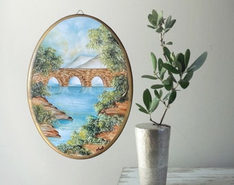 Vintage Italian Porcelain Plaque: Tuscan Landscape Painting Wall Decor
