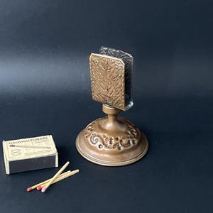 Antique Copper Match Box Holder , Ornate Tabletop Match Safe with Embossed Design , French Kitchen Match Box Stand Fireplace Accessories