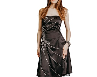 Vintage Black Corset Dress: Jane Norman Embroidery Prom Dress