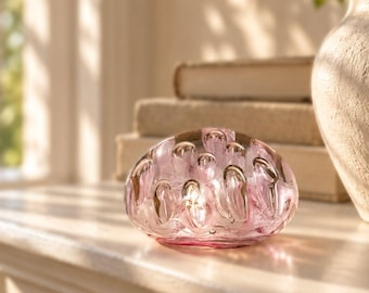 Vintage Murano Glass Paperweight , Italian Pink and White Bullicante Bubble Sphere , Collectible Art Glass Office Decor Desk Accessory