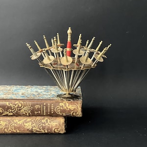 Vintage Spanish Set of 18 Cocktail Swords with Stand , Toledo Sword Cocktail Sticks Set with Holder , Canapes Cocktail picks Set Party decor