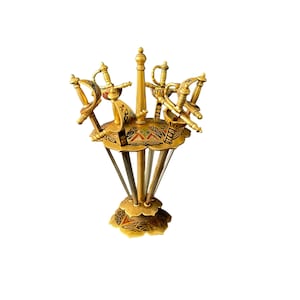 Vintage Spanish Canapes Cocktail picks Set Party decor , Set of 6 Cocktail Swords with Stand , Toledo Sword Cocktail Sticks Set with Holder