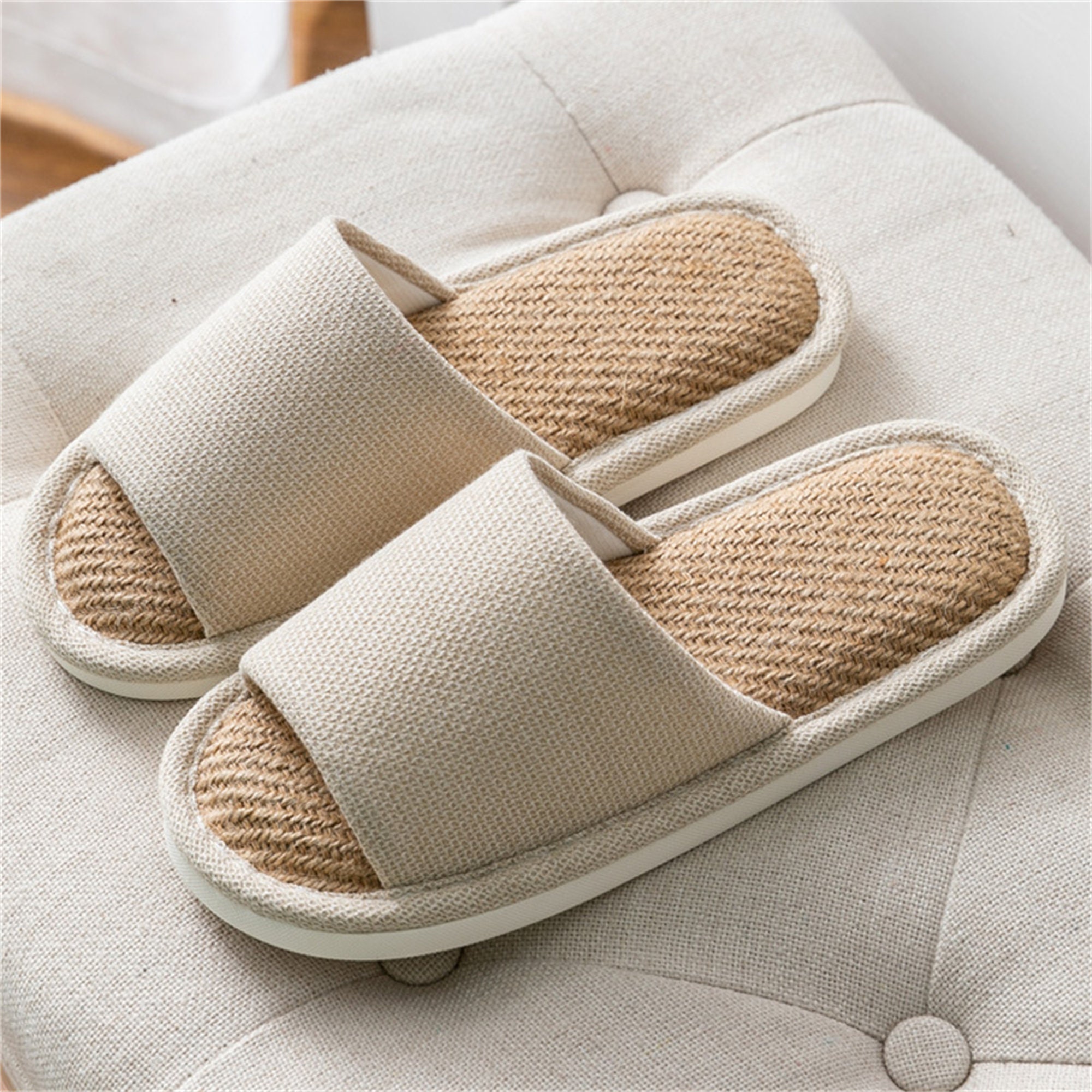 Japanese Linen Slippers Bedroom Natural Linen Slippers Etsy