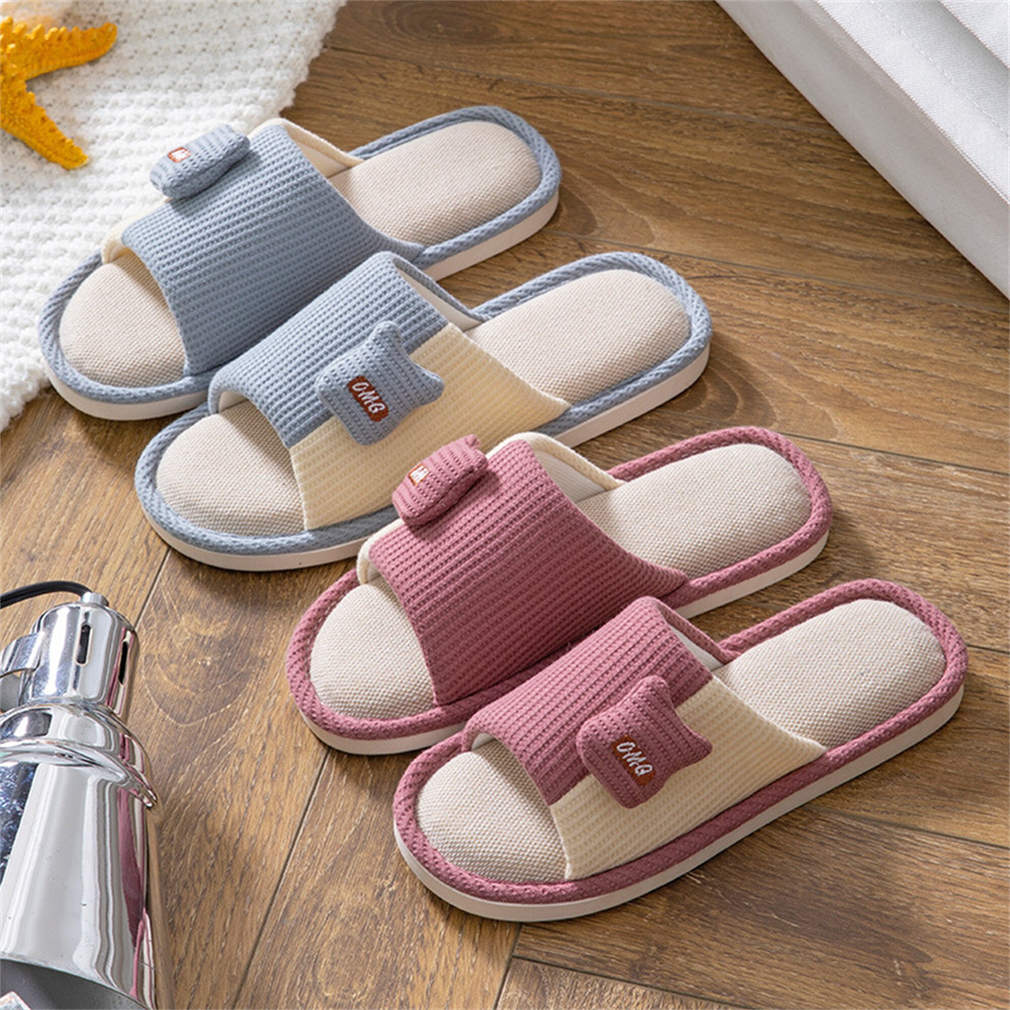 Kawaii Linen Slippers Lovers Bedroom Linen Slippers Indoor Etsy