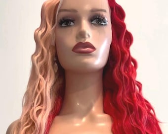 Peluca de cabello humano rosa y rojo de 26 pulgadas con frontal de 13x6.