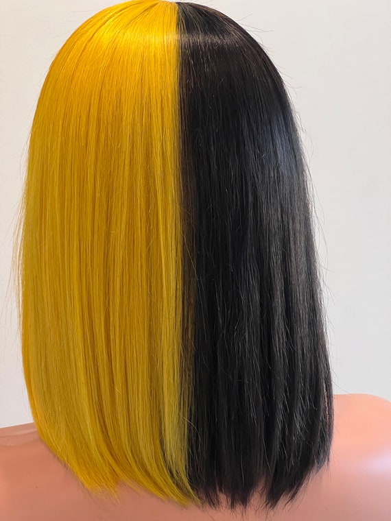 12 13x4x1 T part Half Color Bob Wig Yellow Wig color Wig anime Wig Cosplay Wig Drag Wig Split Color Wig Human Hair Wig Etsy