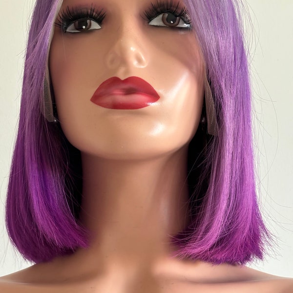 12” 13x4x1 T-part Purple & Lavender Color Bob Wig, Purple Wig,Color Wig ,Anime Wig, Cosplay Wig , Drag Wig, Glueless wig , Human Hair Wig,