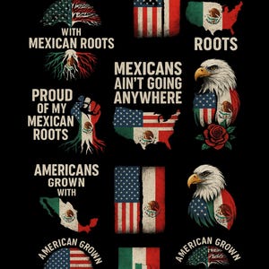 Bundle American Grown with Mexican Roots PNG, Mexican Patriotic Png, Mexican Flag Png, USA Flag Png, American Flag, Mexicana Latino Pride
