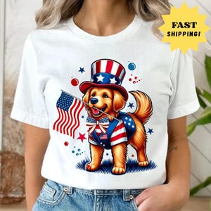 Camiseta Golden Retriever de 4 de julho, camiseta com bandeira dos EUA para cachorro, camiseta vermelha, branca e azul para cachorro, traje patriótico para o Dia da Independência