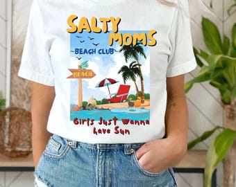Retro Salty Moms Beach Club Png, Trendy Summer Vibes Png, Aesthetic Beach Shirt Design Png, Retro Beach Girl Png, Funny Sarcastic Mama Png