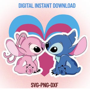 Stitch And Angel Svg, Love Svg, Valentine’s Day Svg, Kawaii Svg, Cricut, Silhouette Vector Cut File