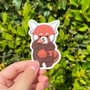 Red Panda Eating Apple Vinyl Sticker, Cute Kawaii Laptop Stickers Waterbottle Stickers, Cute Animal Sticker
