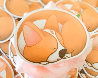 Sleeping Corgi Vinyl Sticker | Cute Kawaii Dog Laptop Sticker Waterbottle Sticker