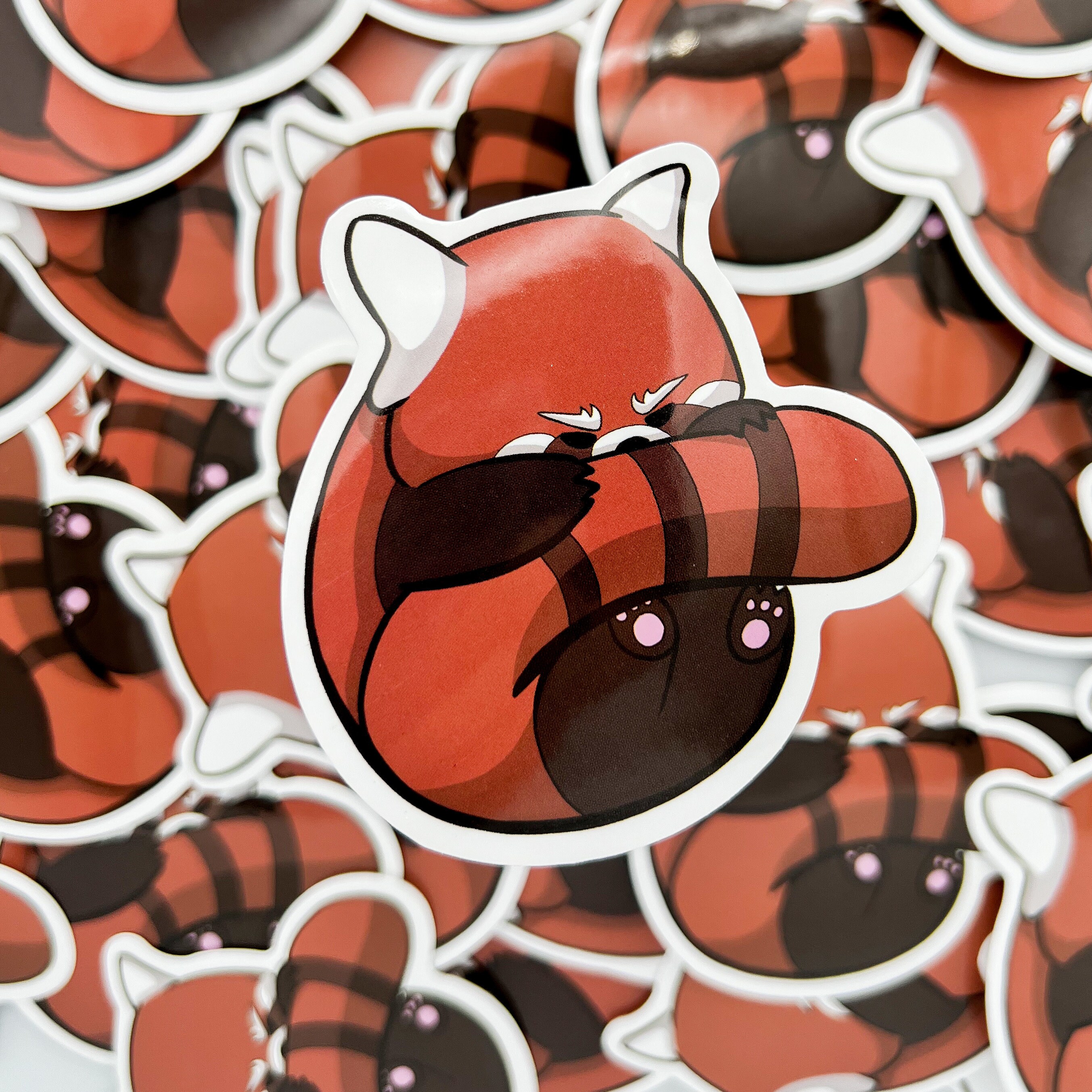 Angry Red Panda Ball Vinyl Sticker, Cute Kawaii Laptop Stickers ...