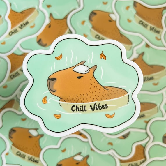 Chill Vibes Capybara Sticker, Cute Kawaii Laptop Stickers Waterbottle Stickers, Cute Animal Sticker, Capybara Sauna