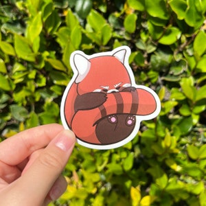 Angry Red Panda Ball Vinyl Sticker, Cute Kawaii Laptop Stickers Waterbottle Stickers, Cute Animal Sticker, Angy Red Panda