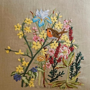 Hand Embroidered Cushion Cover, Nature&#39;s Symphony Bloom