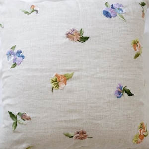 Hand Embroidered Cushion Cover, The Melody Of Pansies