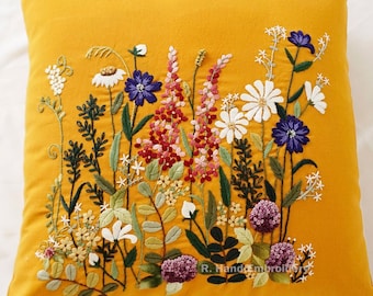 Hand Embroidered Cushion Cover, Flowers Of Spring