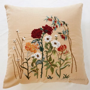 Hand Embroidered Cushion Cover, The Dreamy Flowers