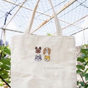 Tragetasche, Hand bestickte Cavas Tasche für Unisex, Handstickerei, handgemachtes Geschenk, Lustige Hunde