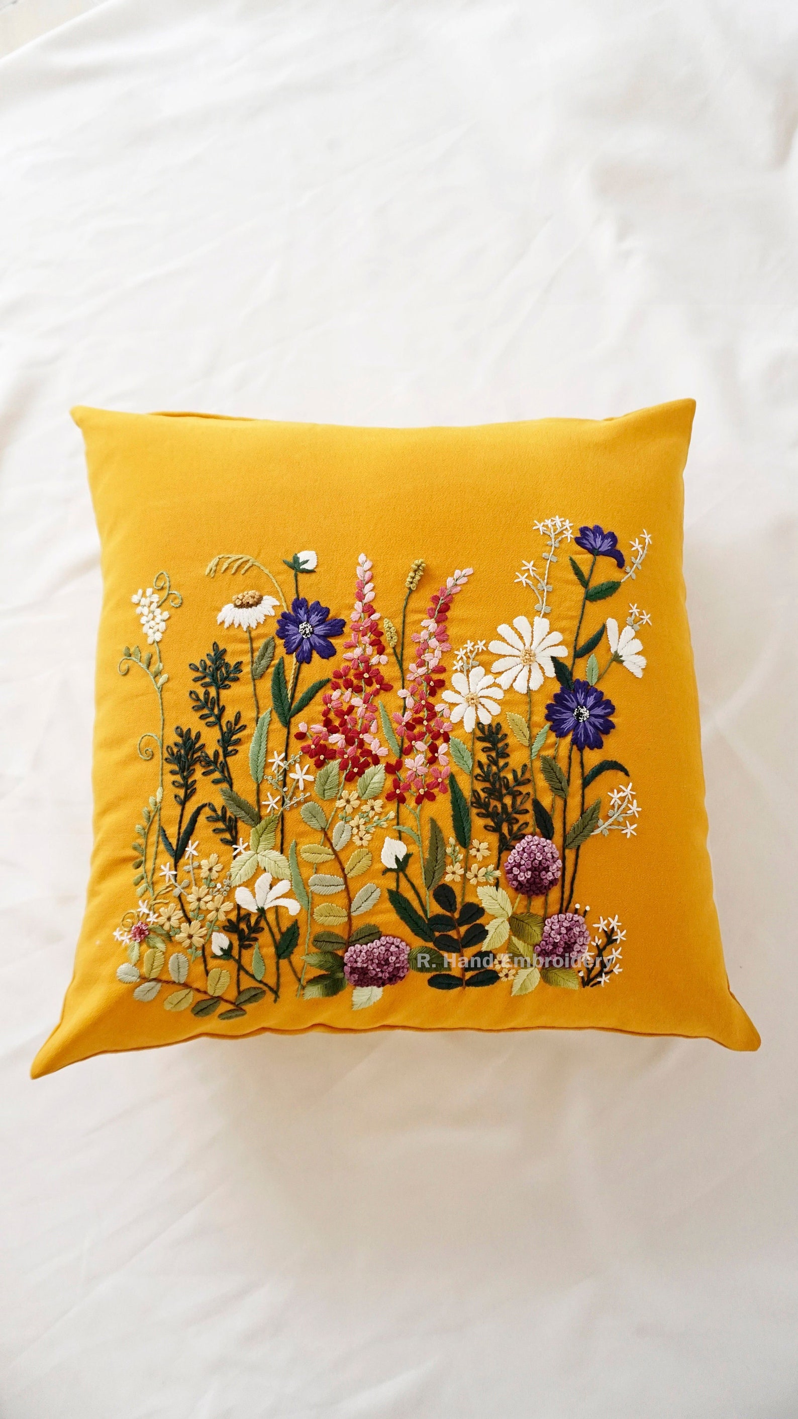 Hand Embroidered Cushion Cover Flowers of Spring Etsy