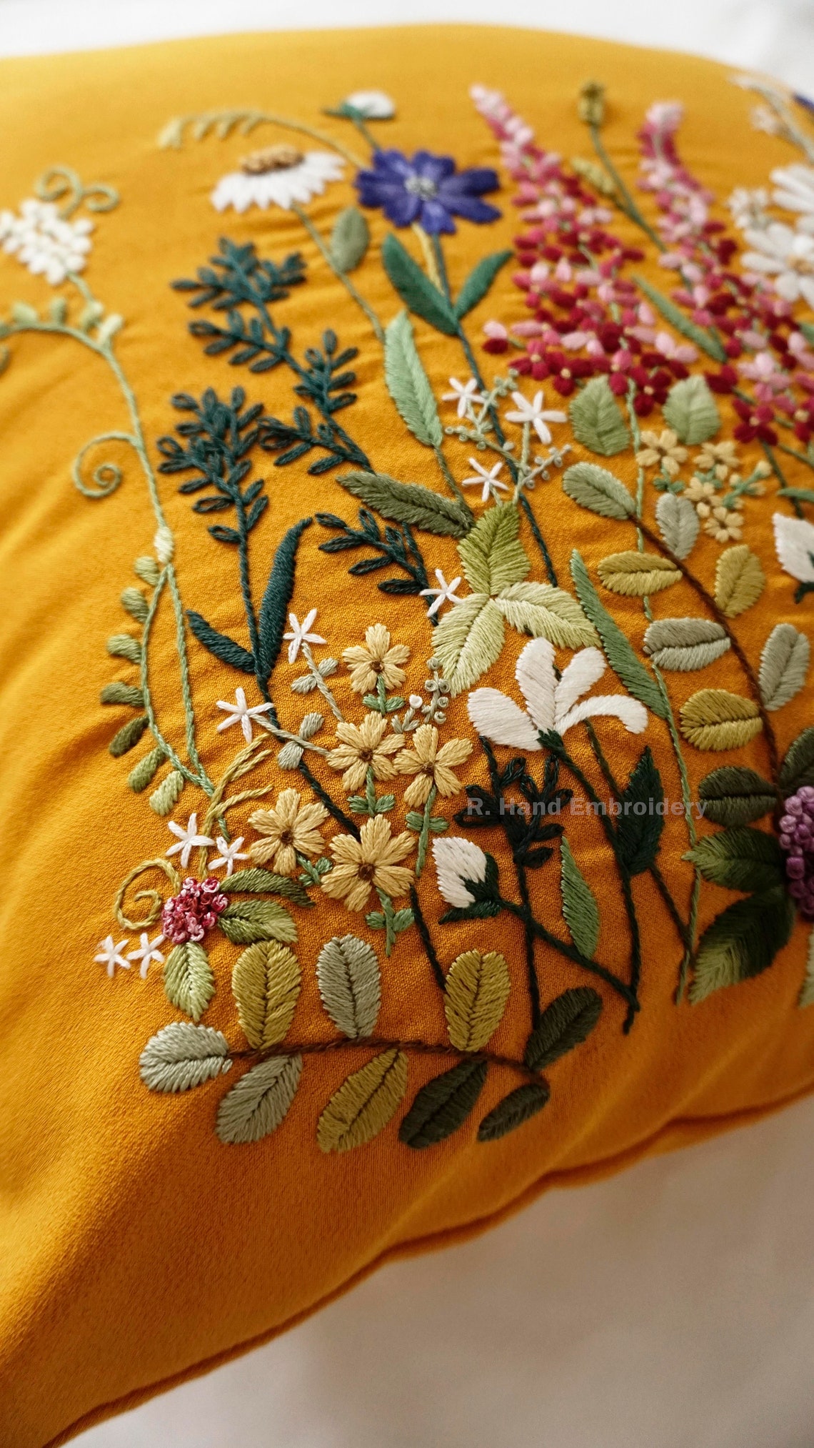 Hand Embroidered Cushion Cover Flowers of Spring Etsy