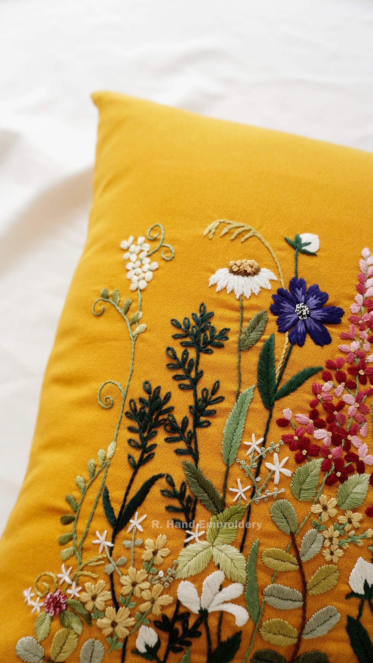 Hand Embroidered Cushion Cover Flowers of Spring Etsy UK