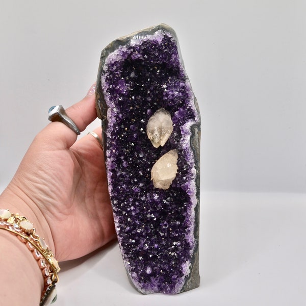 2.86 lb Druzy Amethyst Cathedral with dogtooth calcite | 6 3/4 inch tall druzy amethyst cathedral | amethyst with dogtooth calcite | druzy |