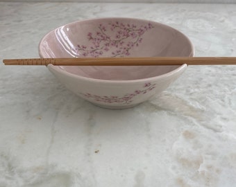 Handmade Ceramic Pottery Rice/ Ramen Bowl with Cherry Blossom Branch