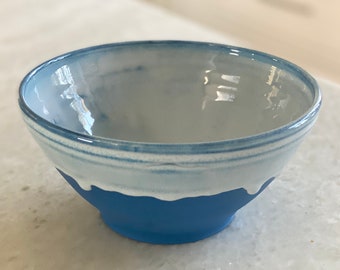 Handmade Blue Porcelain Bowl with a White Glaze