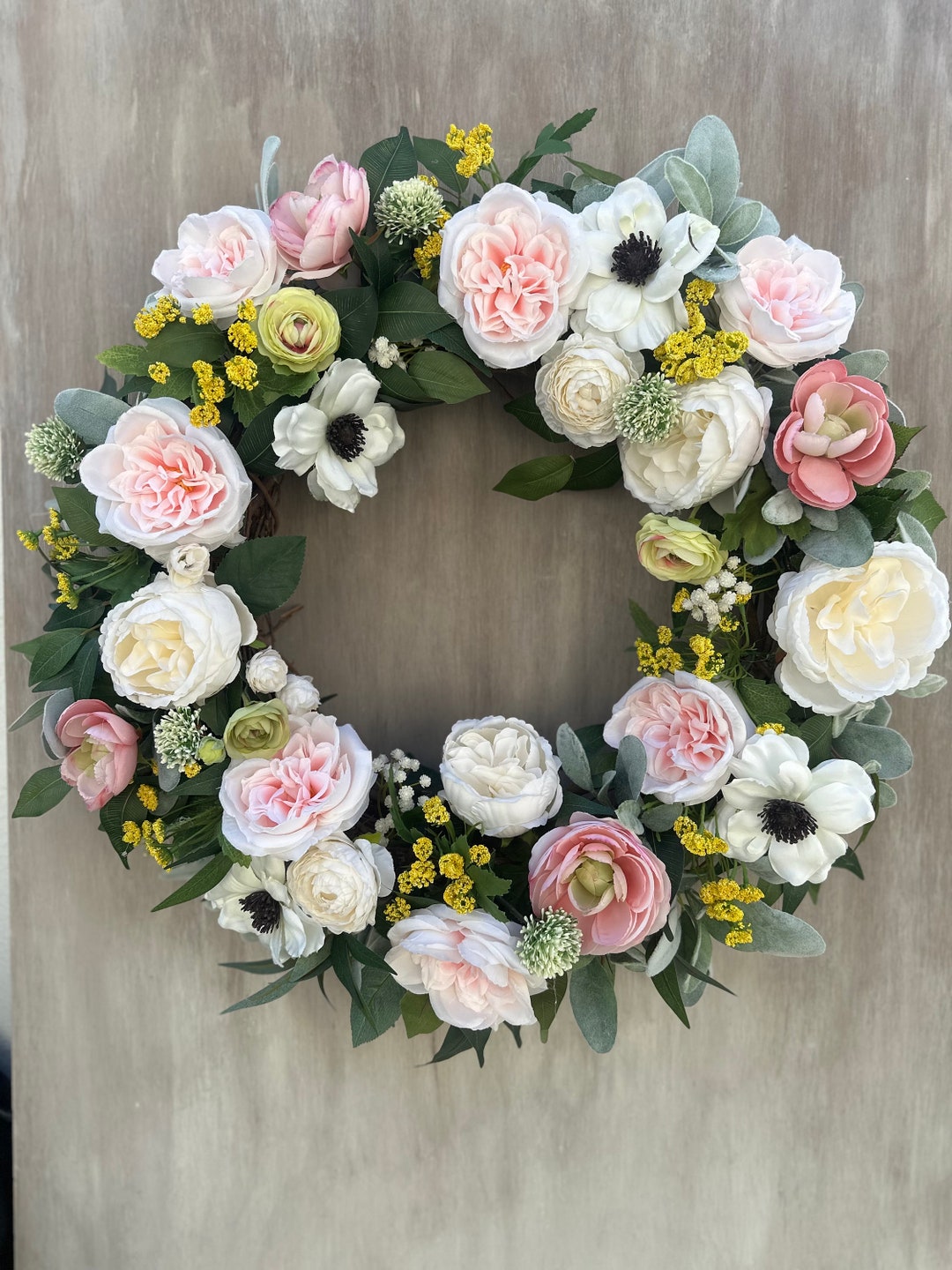 Light Pink and White Large Spring Wreath. Peony and Anemone Wreath ...