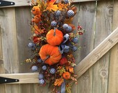Fall pumpkin swag front door, Fall pumpkin swag, Fall harvest pumpkin swag, Fall Harvest pumpkin swag for front door, Pumpkin centerpiece