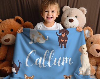 Dog Blanket, Personalized Name Dog Lover Blanket, Dog Blanket for Kid, Custom Name Kid Blanket, Puppy Blanket, Custom Toddler Blanket