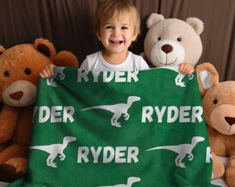 Dinosaur Blanket, Personalized Name Blanket for Kid, Custom Name Kid Blanket, Boy Dino Blanket, Custom Toddler Blanket, Grandson Gift