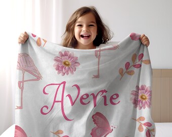 Personalized Girl Blanket Pink Coquette Custom Baby Blanket Girly Customizable Kid Blanket for Granddaughter Birthday Gift for Toddler Throw