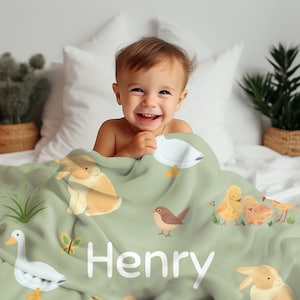 Custom Farm Animals Baby Blanket Gift for New Mom Personalized Blanket Gender Neutral Customizable Blanket for Expecting Mama Gift for Baby image 2