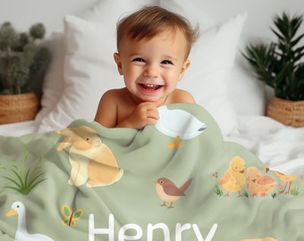 Personalized Baby Blanket Farm Animals Custom Baby Blanket Boy Baby Shower Gift Gender Neutral Blanket Grandson Gift for New Baby Blanket